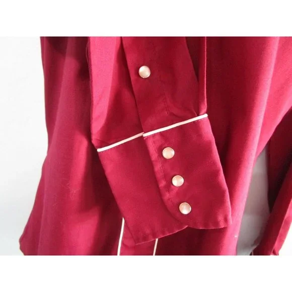 Vintage 70s Levis Pearl Snap Womans S Western Cowboy Rodeo Shirt Maroon White - Picture 12 of 16